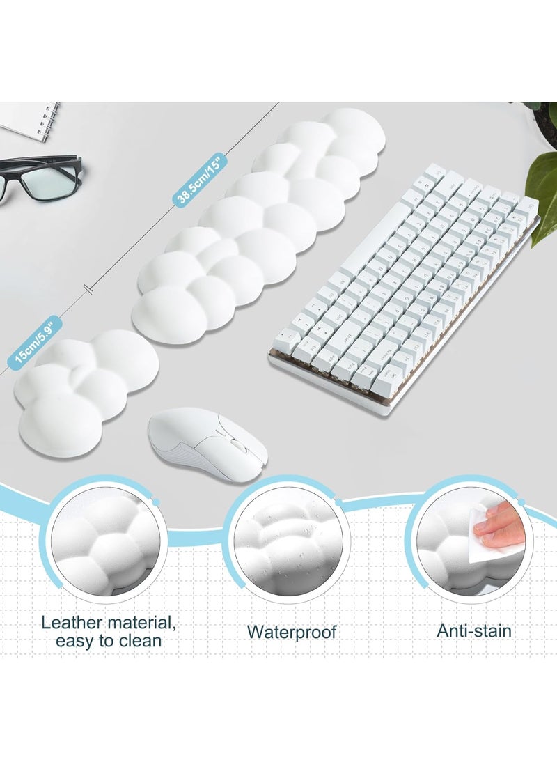 White Cloud-Shaped Keyboard & Mouse Wrist Rest Set, Leather Surface Non-Slip Base Palm Support Pad, Pain Relief Wrist Cushion for PC Gaming Office Laptop Use - Image 4