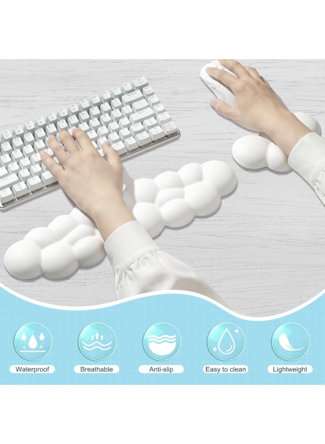 White Cloud-Shaped Keyboard & Mouse Wrist Rest Set, Leather Surface Non-Slip Base Palm Support Pad, Pain Relief Wrist Cushion for PC Gaming Office Laptop Use - Image 3