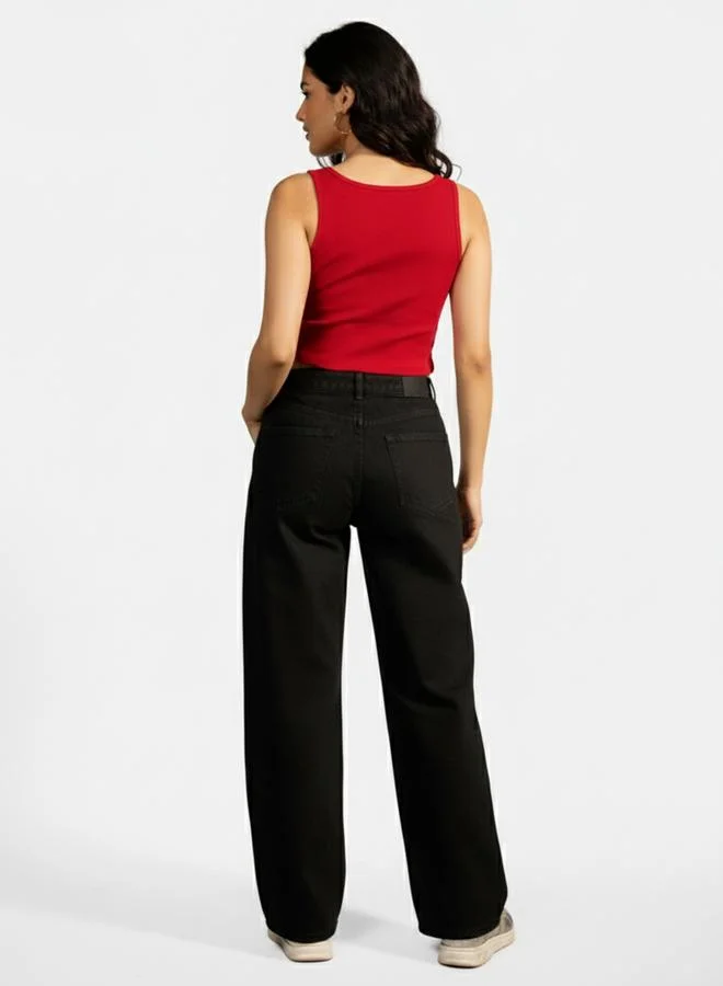 تايك تو جينز أسود بخصر متوسط بقصة عادية