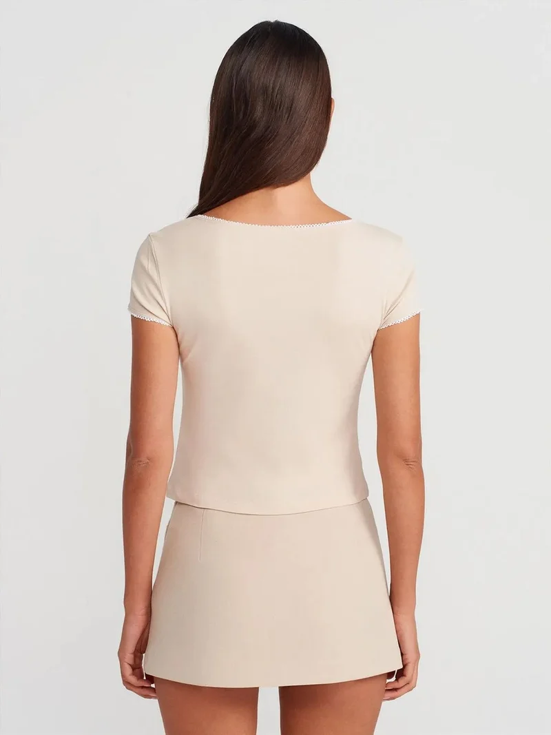 ديلفين Dilvin Women's Cotton Crop Blouse With Frill Trim