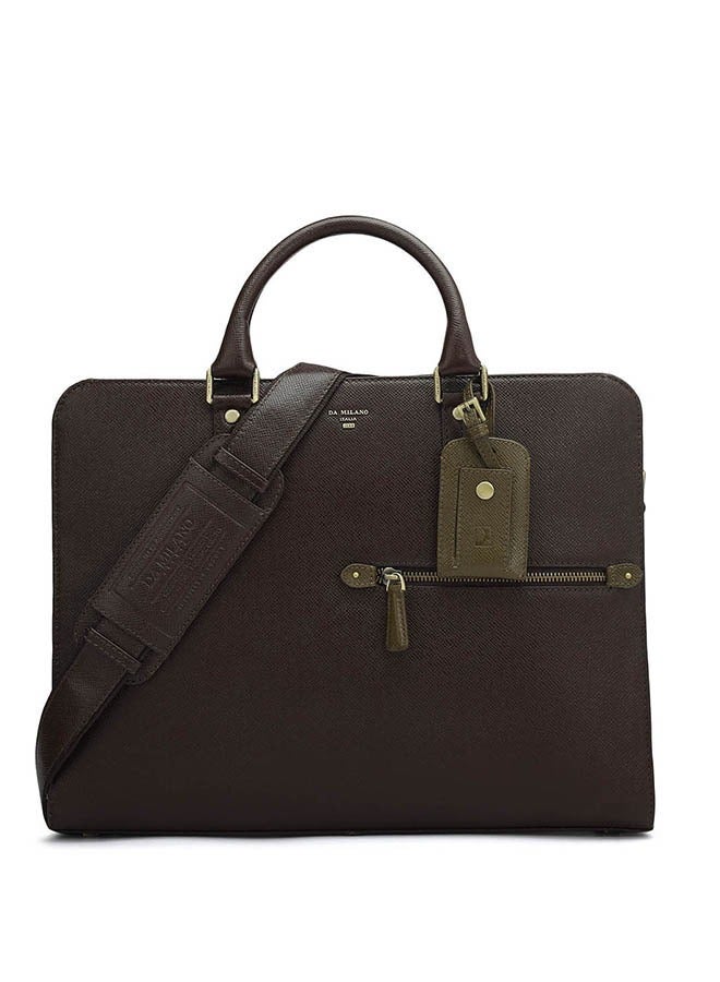 Da Milano Leather Brown Laptop Bag with Adjustable Shoulder Strap - Image 1