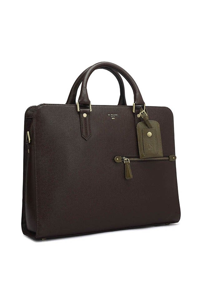 Da Milano Leather Brown Laptop Bag with Adjustable Shoulder Strap - Image 2
