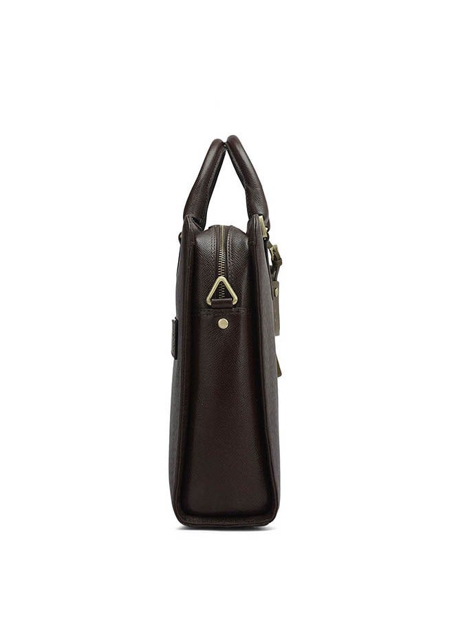 Da Milano Leather Brown Laptop Bag with Adjustable Shoulder Strap - Image 3