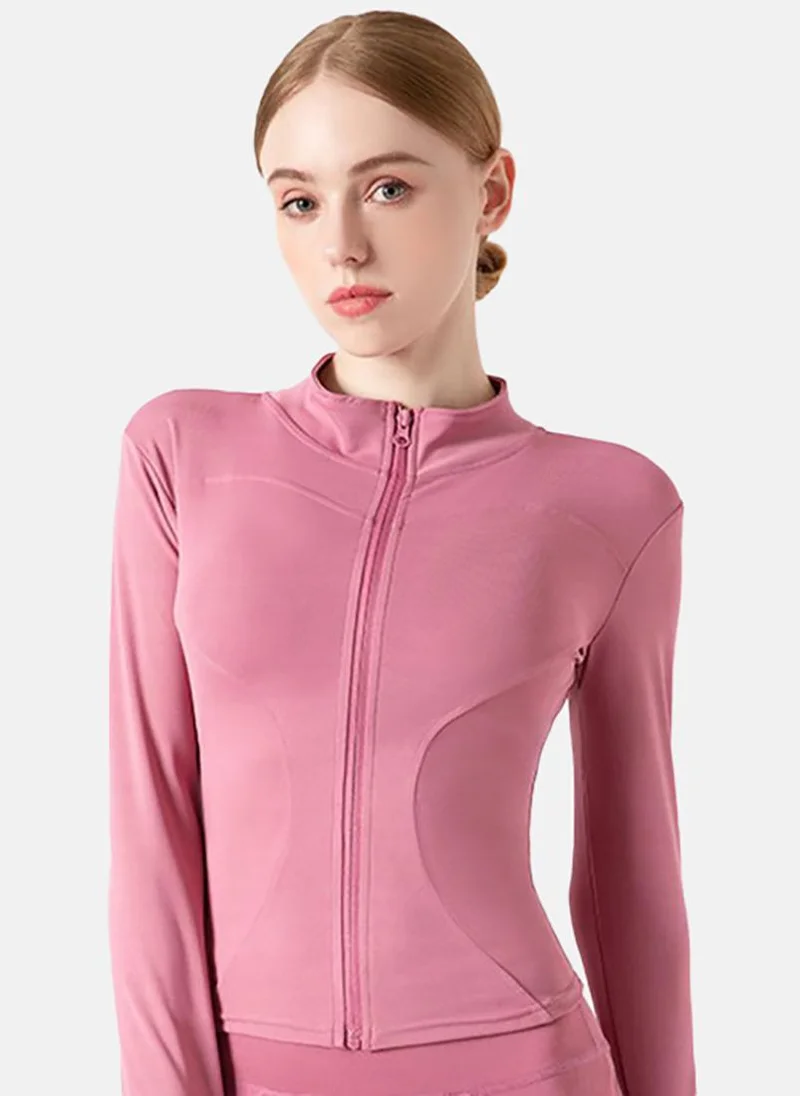 YUNIQEE Pink Solid Slim Fit High Neck Jacket