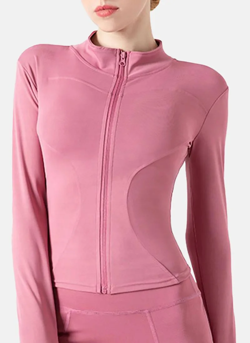 YUNIQEE Pink Solid Slim Fit High Neck Jacket