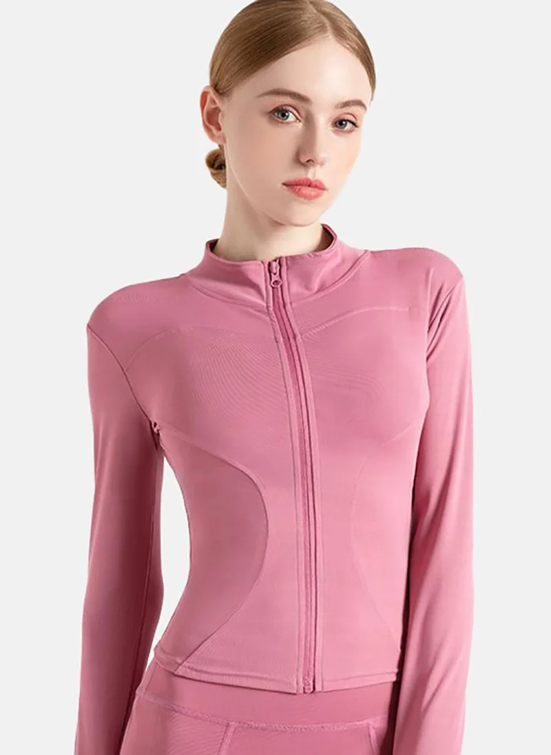 YUNIQEE Pink Solid Slim Fit High Neck Jacket