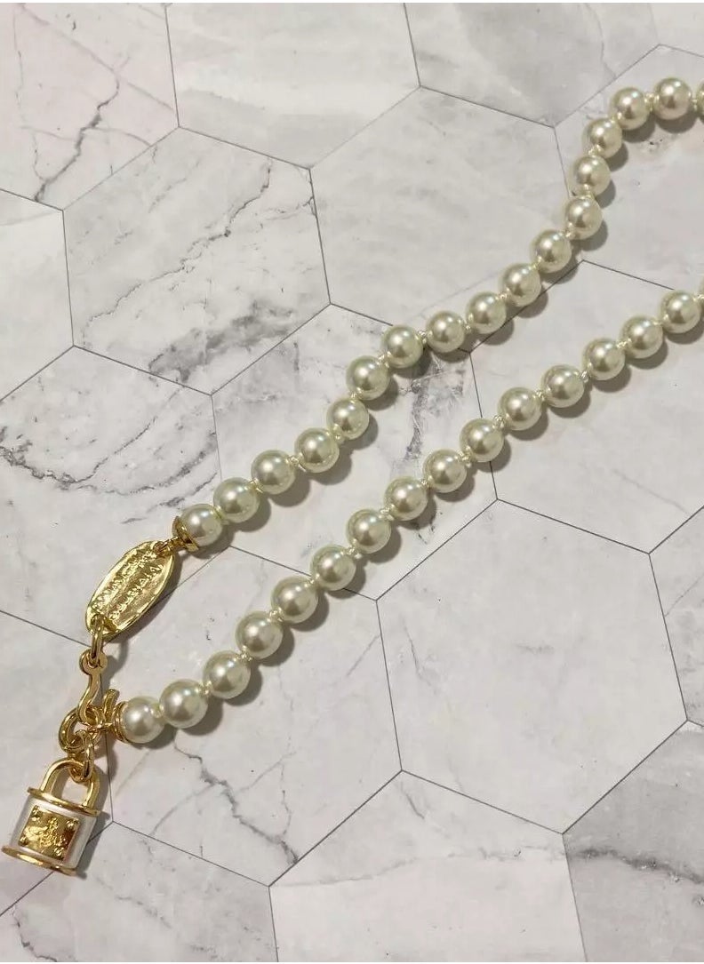 Vivienne Westwood - Key Lock Padlock Pearl Pendant Necklace-Gold - Image 1