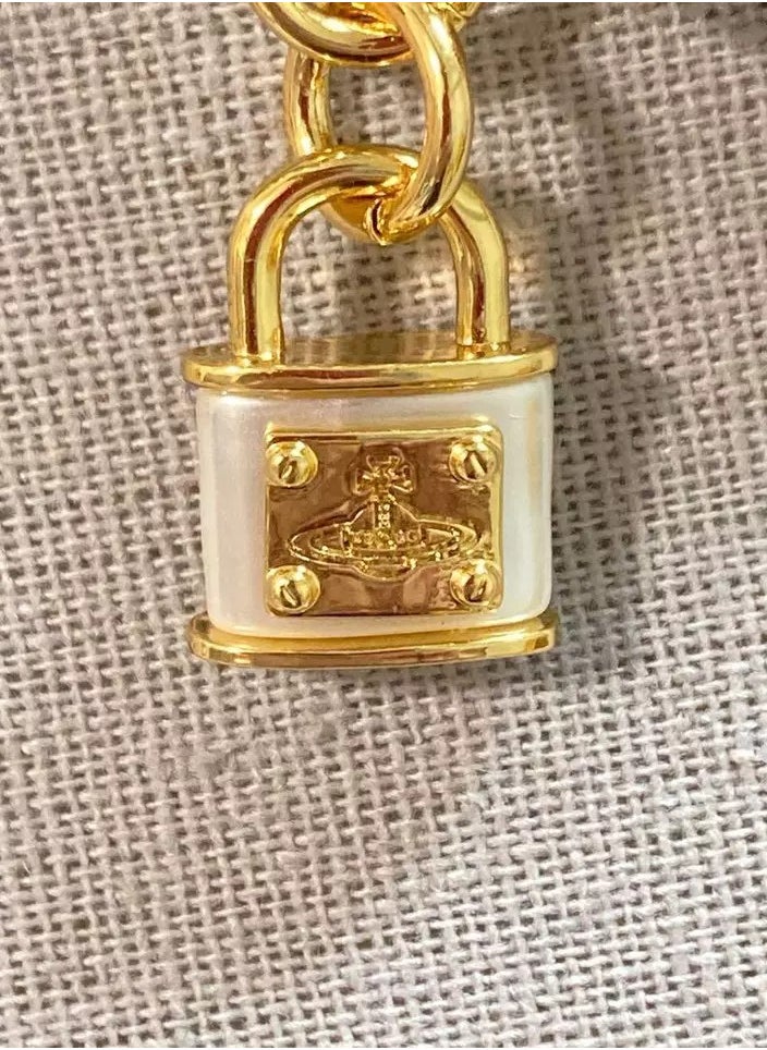 Vivienne Westwood - Key Lock Padlock Pearl Pendant Necklace-Gold - Image 1