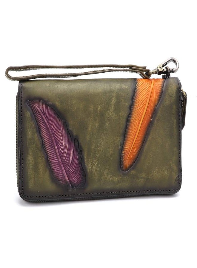 IVTG Women's Wallet Genuine Leather Zip Around Wristlet Long Purse Vintage Embossing Cowhide Capacity Handmade Clutch(Green) - Image 2