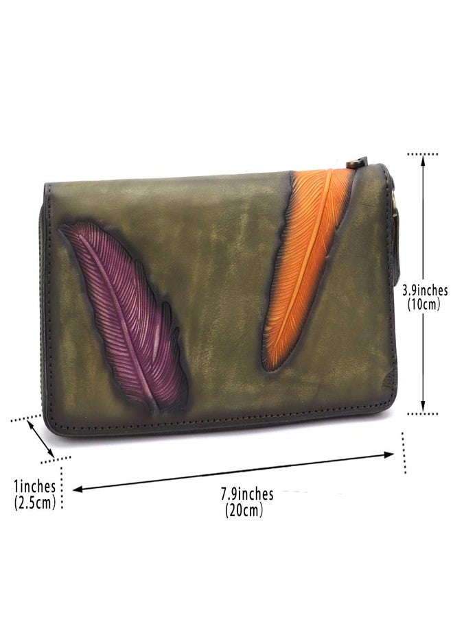 IVTG Women's Wallet Genuine Leather Zip Around Wristlet Long Purse Vintage Embossing Cowhide Capacity Handmade Clutch(Green) - Image 3