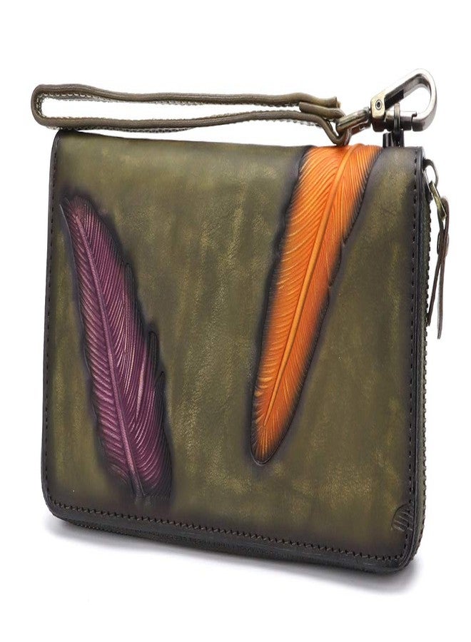 IVTG Women's Wallet Genuine Leather Zip Around Wristlet Long Purse Vintage Embossing Cowhide Capacity Handmade Clutch(Green) - Image 1