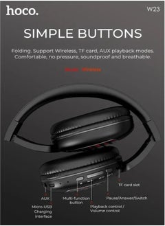 hoco. HOCO W23 Brilliant Sound Foldable Wireless and Wired Headphones with Mic Support TF Card And AUX Mode, Compatible Mobile Phones, Tablets, Laptop and Computer  - Image 4