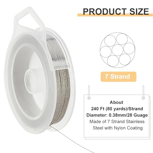 BENECREAT 240-Feet 0.015inch (0.38mm) 7-Strand Bead String Wire Nylon Coated Stainless Steel Wire for Necklace Bracelet Beading Craft Work - Image 2