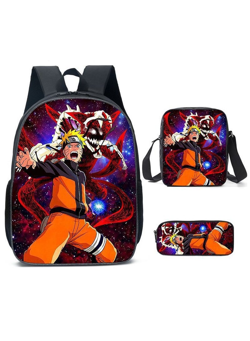 Naruto Cartoon Anime Student Backpack Three-Piece Set 29*42*16cm