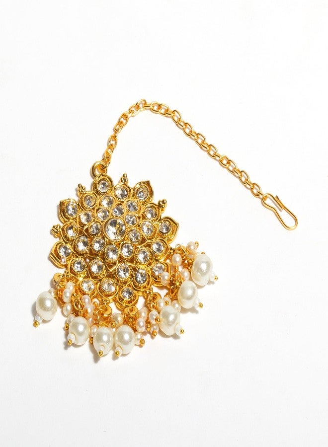 بينداني مجوهرات مانغ تيكا هندية مطلية بالذهب من بيندهاني للنساء (لون ذهبي) - Image 2