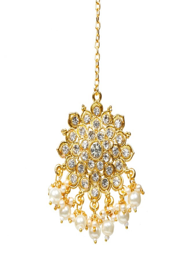 بينداني مجوهرات مانغ تيكا هندية مطلية بالذهب من بيندهاني للنساء (لون ذهبي) - Image 1