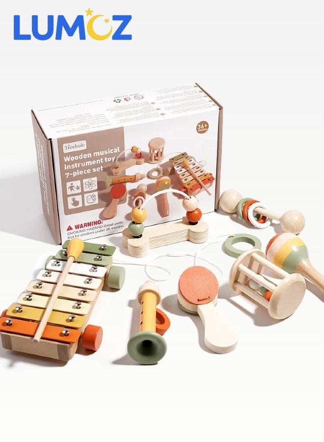 LUMOZ Montessori Wooden Musical Instrument Set,Percussion Baby Xylophone Toy,Preschool Educational Musical Toy for Baby Kids Children,Children's Birthday Gift - Image 1