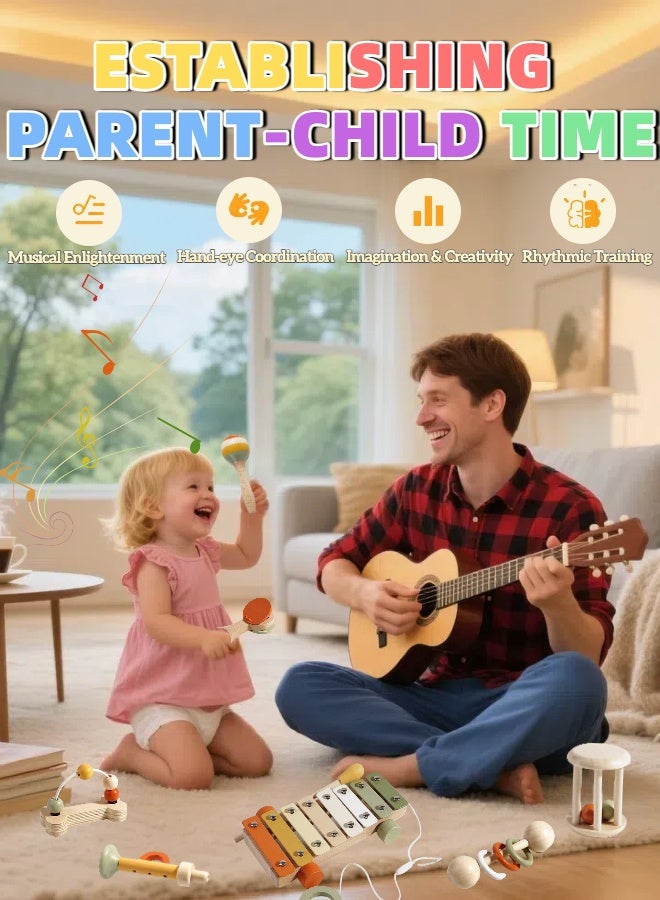 LUMOZ Montessori Wooden Musical Instrument Set,Percussion Baby Xylophone Toy,Preschool Educational Musical Toy for Baby Kids Children,Children's Birthday Gift - Image 3