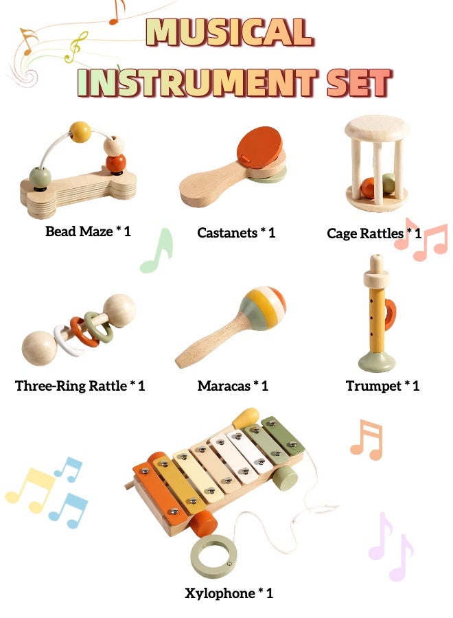 LUMOZ Montessori Wooden Musical Instrument Set,Percussion Baby Xylophone Toy,Preschool Educational Musical Toy for Baby Kids Children,Children's Birthday Gift - Image 2