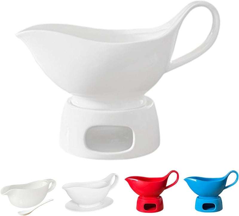 Qlans Large White Gravy Boat, 20oz hot sauce, salad dressing, milk, microwave and refrigerator safety - Image 1