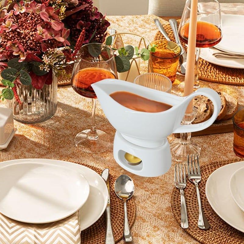 Qlans Large White Gravy Boat, 20oz hot sauce, salad dressing, milk, microwave and refrigerator safety - Image 2