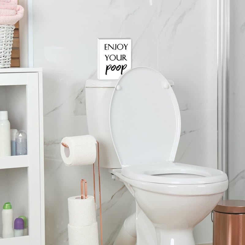 Yulejo 6 Pcs Farmhouse Bathroom Decor Wooden Funny Bathroom Signs Shelf Decor Home Rustic Guest Restroom Vintage Decor with Humorous Sayings Accent Black White Art Sign for Bathroom Restroom Spa Washroom - Image 5