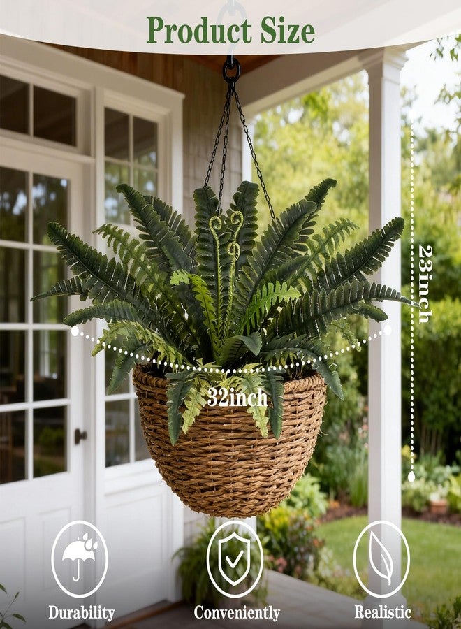 Coreland 32" Artificial Boston Ferns for Outdoors, Set of 4 Large Realistic Fake Fern Plants UV Resistant Bush Plants Faux Hanging Fern with 18 Branches for Porch Planter Patio Garden Home Decor - Image 2