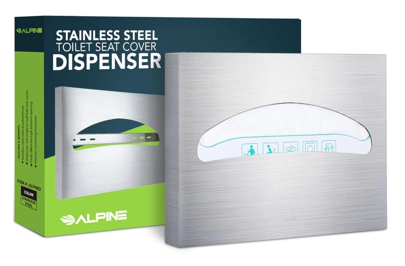 Alpine Industries Alpine Toilet Seat Cover Dispenser Wall Mount Toilet Seat Cover Holder for Disposable Toilet Seat Covers Corrosion Free Premium Grade Brushed Stainless Steel 