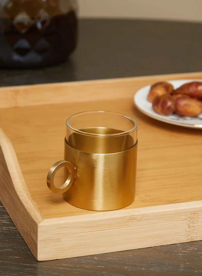 Zarina Set Of 6 Glass Espresso Cup In Gold Sleeve