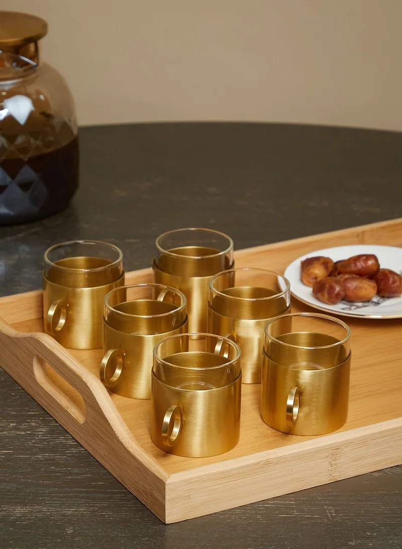 Zarina Set Of 6 Glass Espresso Cup In Gold Sleeve