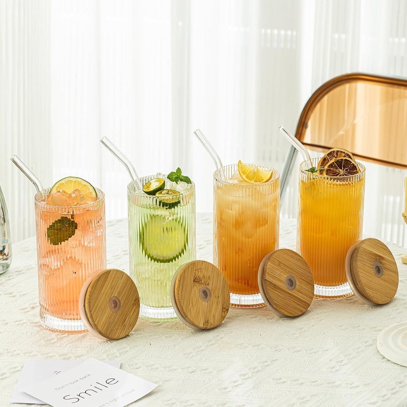 ZEYFLEEB Reusable Glass Coffee Tumbler with Bamboo Lid and Straw Pack of 2 400ml Multipurpose Drinking Glasses Travel Sipper for Juice Water Smoothies Cocktail Mugs - Image 2