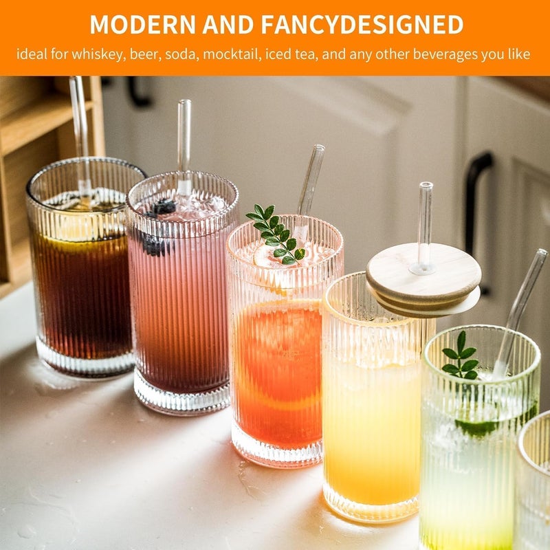 ZEYFLEEB Reusable Glass Coffee Tumbler with Bamboo Lid and Straw Pack of 2 400ml Multipurpose Drinking Glasses Travel Sipper for Juice Water Smoothies Cocktail Mugs - Image 3