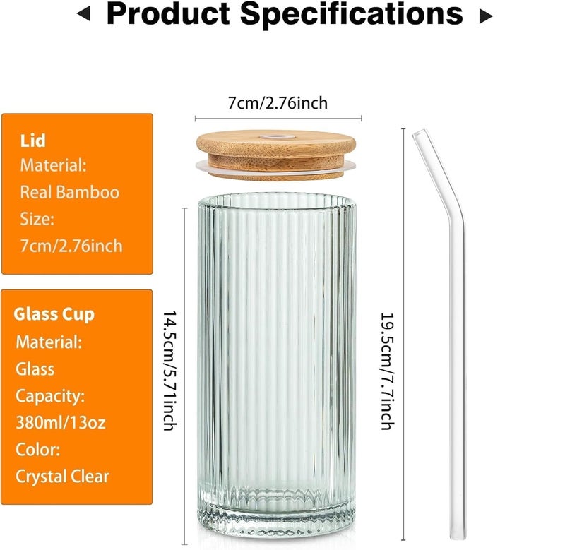 ZEYFLEEB Reusable Glass Coffee Tumbler with Bamboo Lid and Straw Pack of 2 400ml Multipurpose Drinking Glasses Travel Sipper for Juice Water Smoothies Cocktail Mugs - Image 5