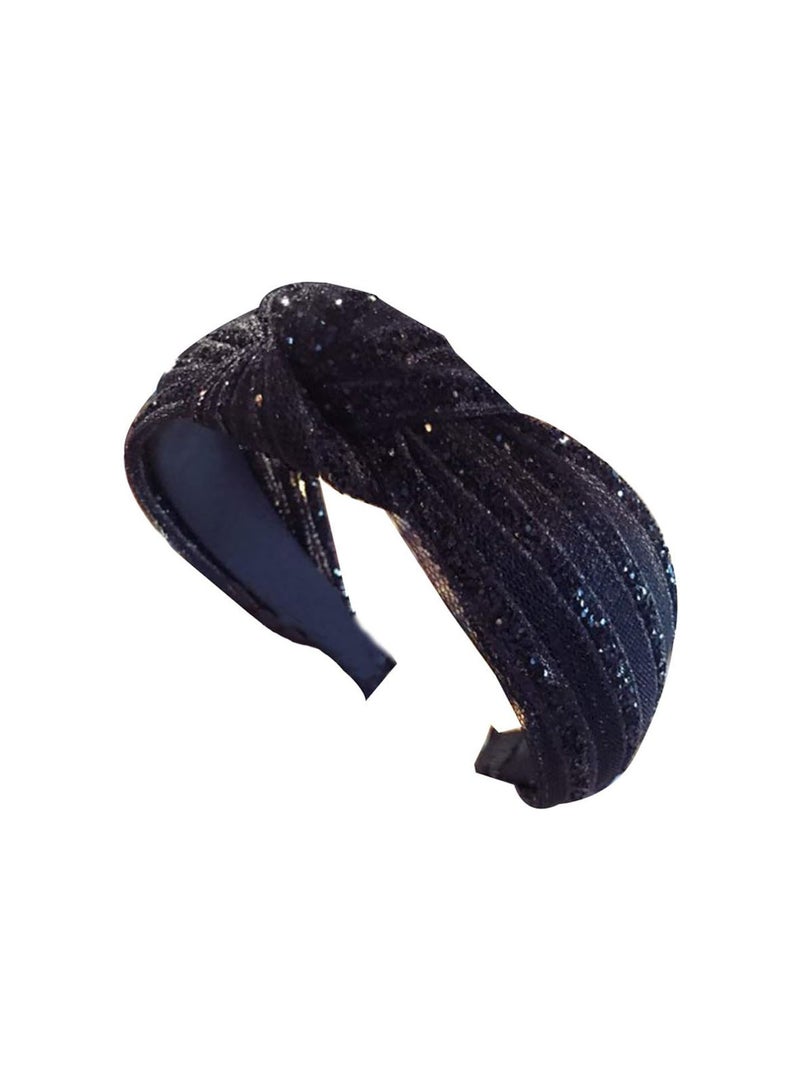 GGOOT Elegant Hairband Fashion Women Rhinestone Cross Knot Wide Hair Hoop Hairband Headband Party Decor Hairband Practical and Useful Beige  - Image 1