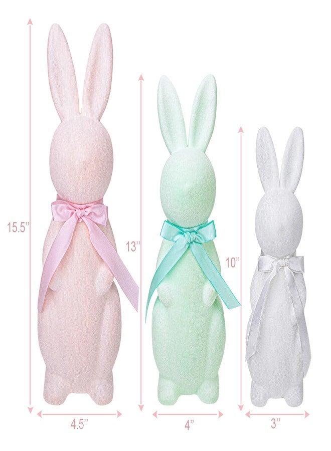 MOREDOTS Easter Decorations - 3 Pack Pastel Flocked Bunny Kit - Spring Table Centerpieces Indoor Decor - Bunnies Decoration Set for Home & Party - Image 2