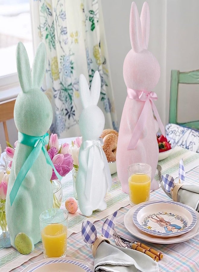 MOREDOTS Easter Decorations - 3 Pack Pastel Flocked Bunny Kit - Spring Table Centerpieces Indoor Decor - Bunnies Decoration Set for Home & Party - Image 5