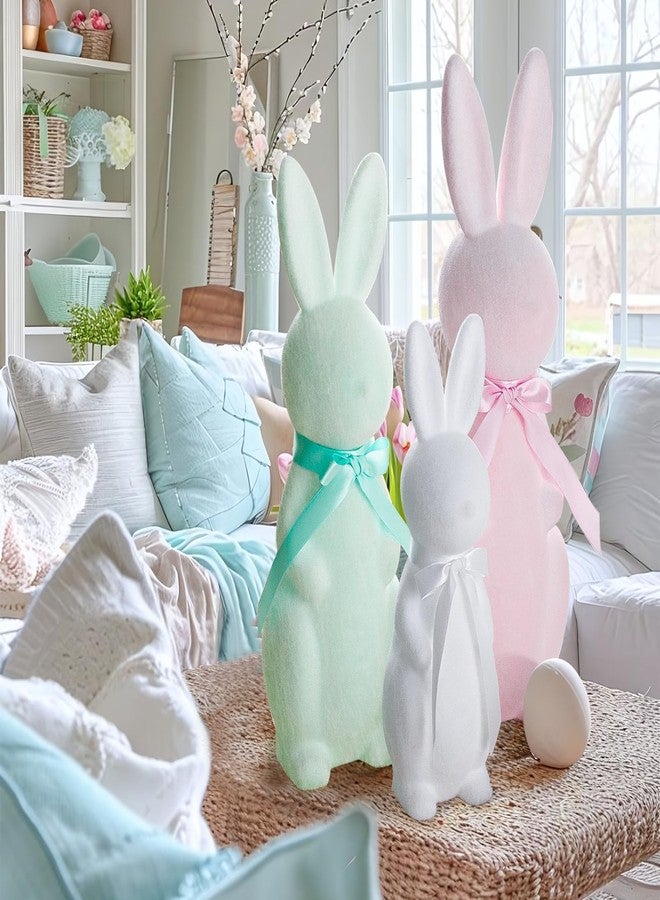 MOREDOTS Easter Decorations - 3 Pack Pastel Flocked Bunny Kit - Spring Table Centerpieces Indoor Decor - Bunnies Decoration Set for Home & Party - Image 4