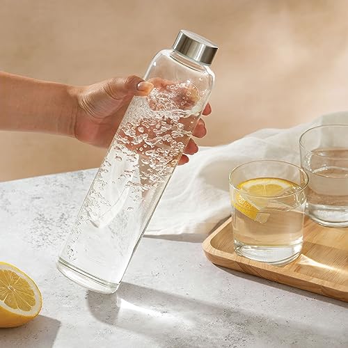 Cosumy Glass Water Bottle 25oz with Felt Sleeve - Borosilicate Glass - Leakproof Lid - BPA Free - Ideal for Work, Travel & Gym (Classic Gray) - Image 3