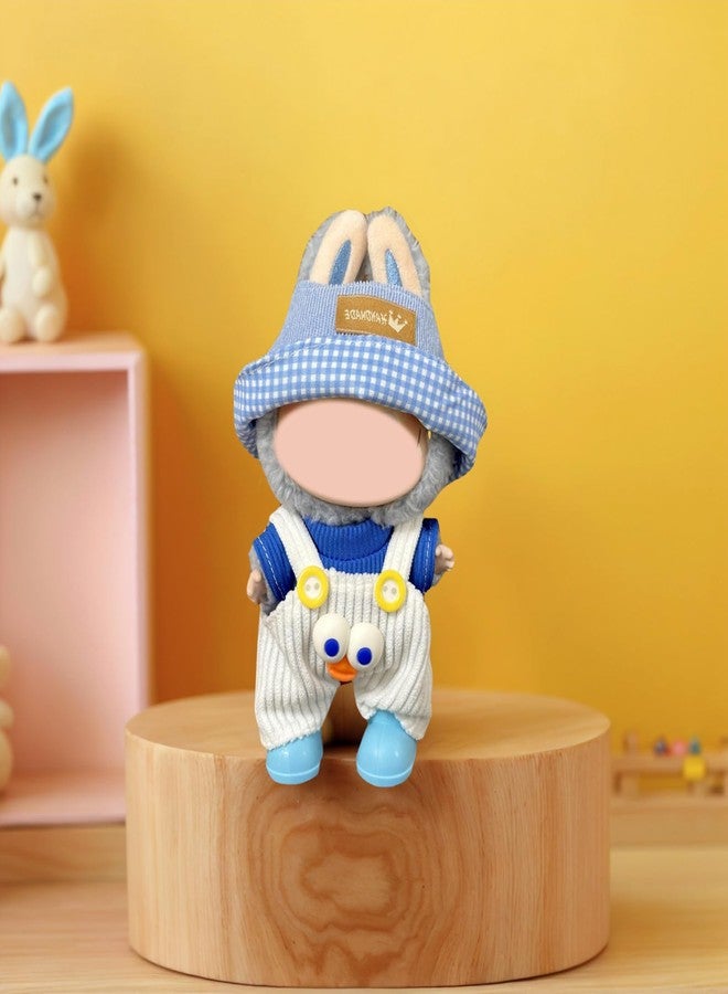 SHUOXUKE 17cm (6.7") Doll Clothes Set - 4PCS Boy Outfit with White Overalls, T-Shirt, Bucket Hat & Shoes | Soft Plush Doll Accessories | Fit for Young People (Doll Not Included) - Image 4