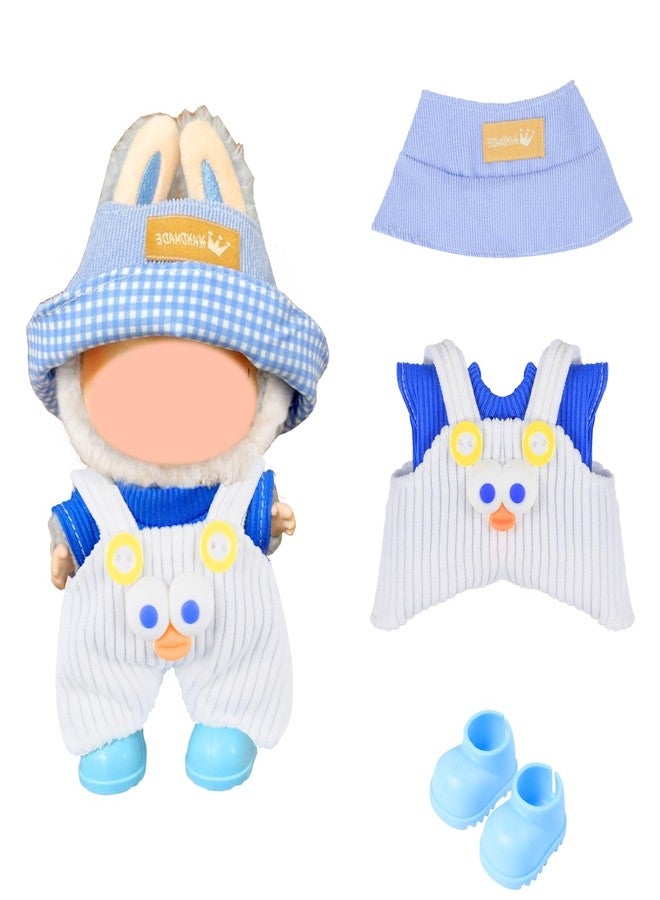 SHUOXUKE 17cm (6.7") Doll Clothes Set - 4PCS Boy Outfit with White Overalls, T-Shirt, Bucket Hat & Shoes | Soft Plush Doll Accessories | Fit for Young People (Doll Not Included) - Image 1