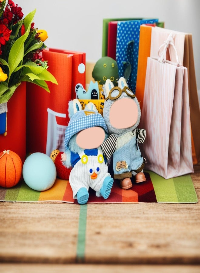 SHUOXUKE 17cm (6.7") Doll Clothes Set - 4PCS Boy Outfit with White Overalls, T-Shirt, Bucket Hat & Shoes | Soft Plush Doll Accessories | Fit for Young People (Doll Not Included) - Image 5