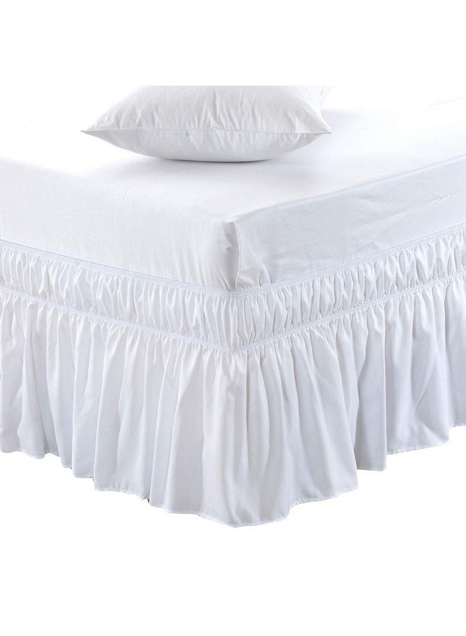 MEILA MEILA Wrap Around Bed Skirt Three Fabric Sides Elastic Dust Ruffled 16 Inch Tailored Drop,Easy to Install Fade Resistant-White, Queen/King - Image 1