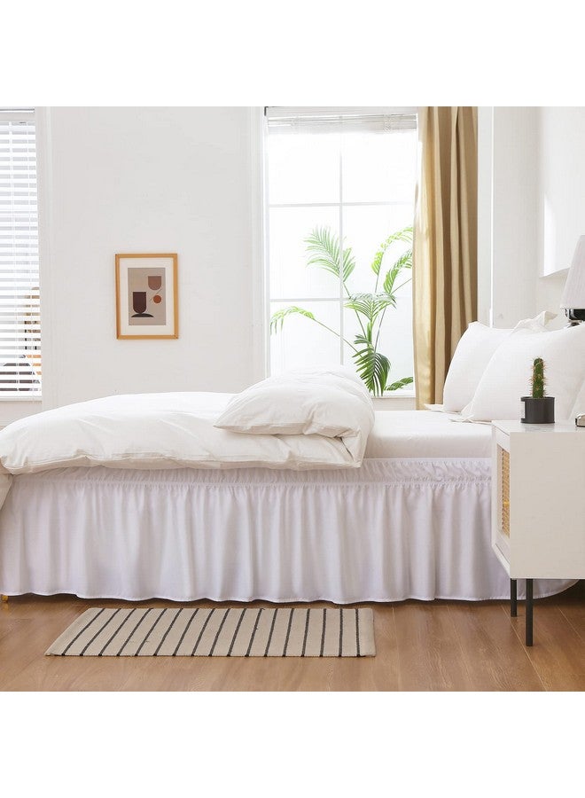 MEILA MEILA Wrap Around Bed Skirt Three Fabric Sides Elastic Dust Ruffled 16 Inch Tailored Drop,Easy to Install Fade Resistant-White, Queen/King - Image 2