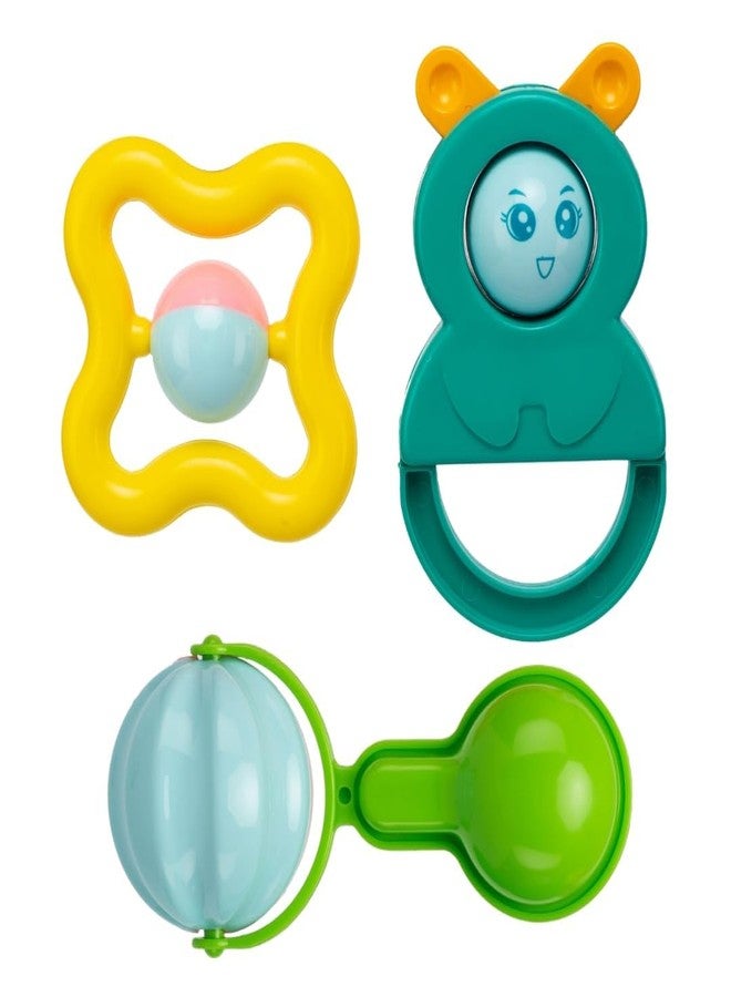 Shyam Creation 3 Pcs Rattles Cum Teether Toys Set for Babies, Non-Toxic Random Design Rattle Set with Smooth Edges - Image 2