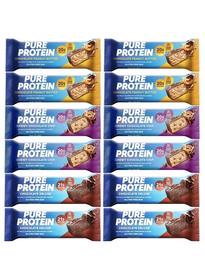 Health & Household Pure Protein Bars, High Protein, Nutritious Snacks To Support Energy, Low Sugar, Gluten Free 4 Pcs Chocolate Peanut Butter 4 Pcs Chocolate Deluxe 4 Pcs Chewy Chocolate Chip  - Image 1