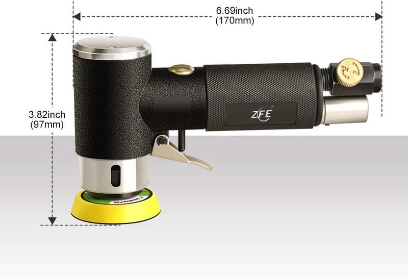 ZFE 1/2/3 Inch Random Orbital Air Sander, Mini Pneumatic Sander for Auto Body Work, High Speed Air Powered Polisher with 15 Polishing Buffing Pads,18 Sandpapers - Image 3