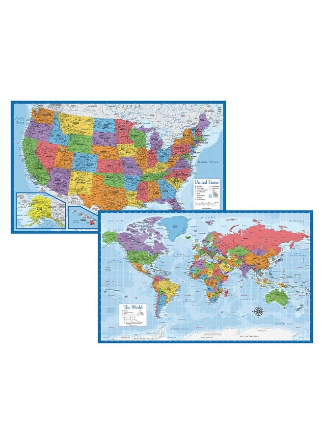 Palace Learning Laminated World Map & Us Map Poster Set - 18" X 29" - Wall Chart Maps Of The World & United States - Made In The Usa (Laminated)  - Image 1