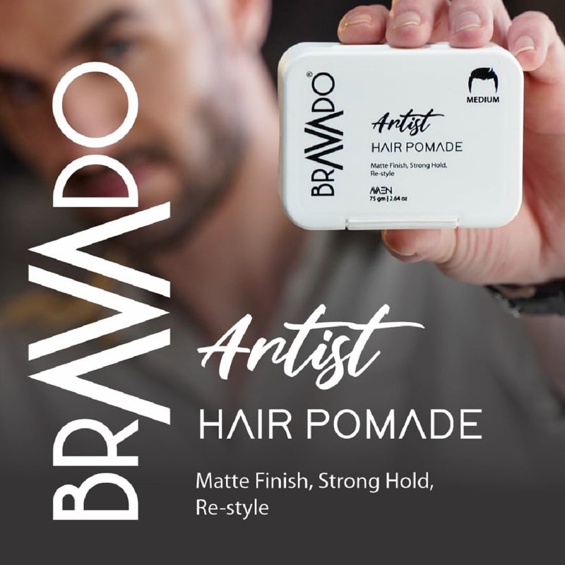 BRAVADO Artist Hair Pomade for Men  Matte Finish Strong Hold  Easy Restyle  Texturizing Clay Wax with Kaolin Beeswax  Candelilla  ParabenFree  All Hair Types  75g - Image 4