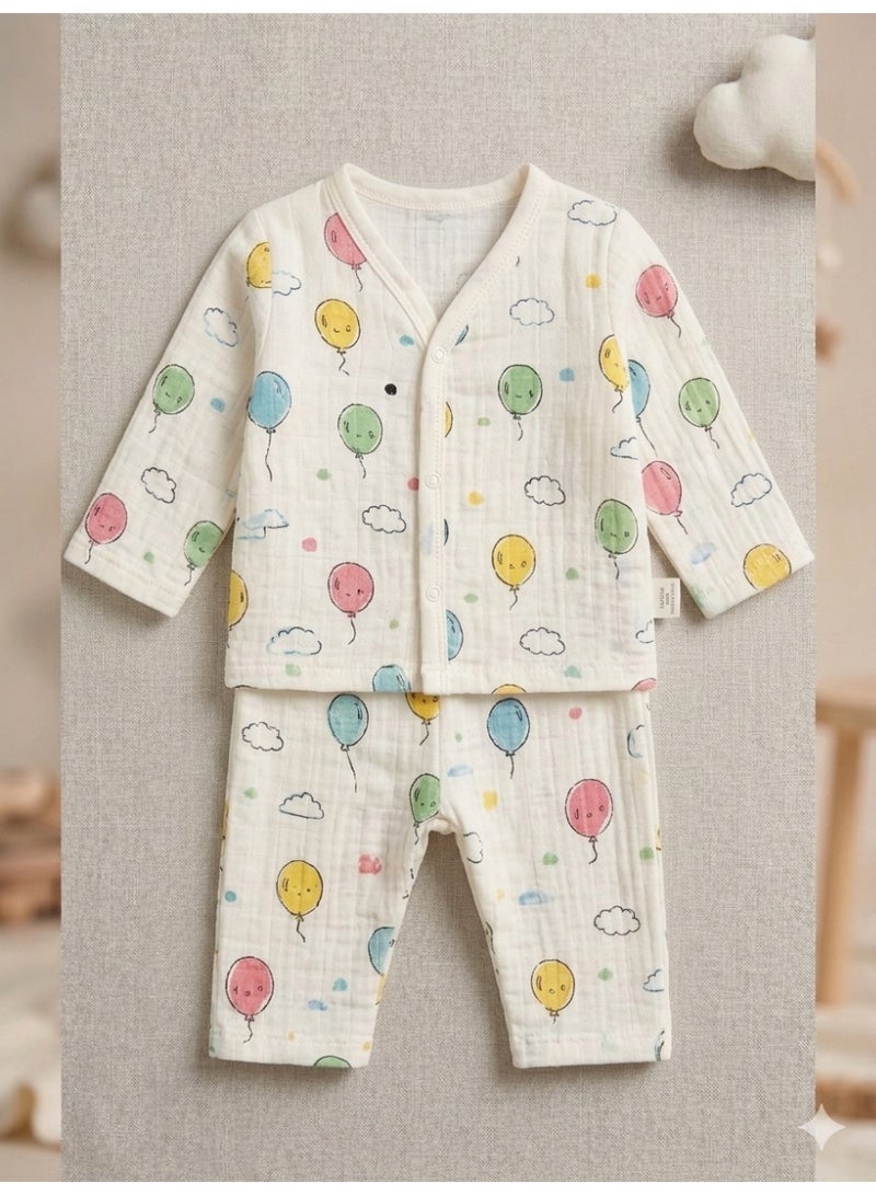 Lucky Kids Soft Cotton Muslin Baby Long Sleeve Pajama Set - Image 2