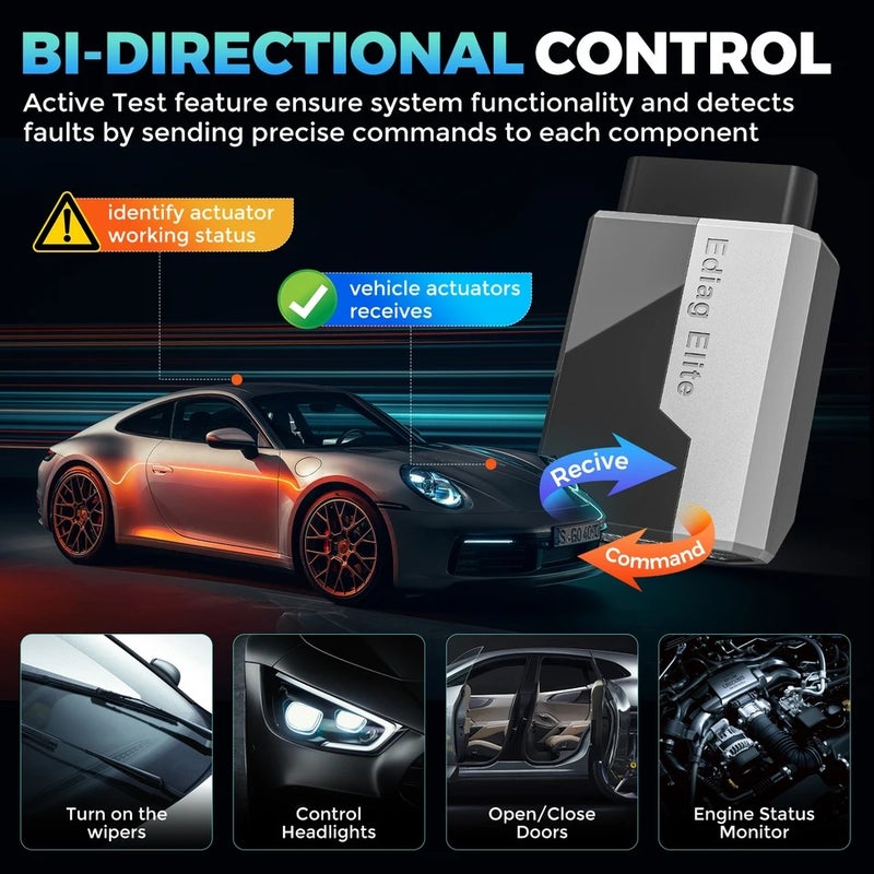 كينج بولين جهاز فحص أعطال السيارة Kingbolen Ediag Elite OBD2 Scanner Bluetooth, 15 Resets Read/Clear Fault Code PK Thinkdiag Car Diagnostic Scan Tool Lifetime Fre - Image 3